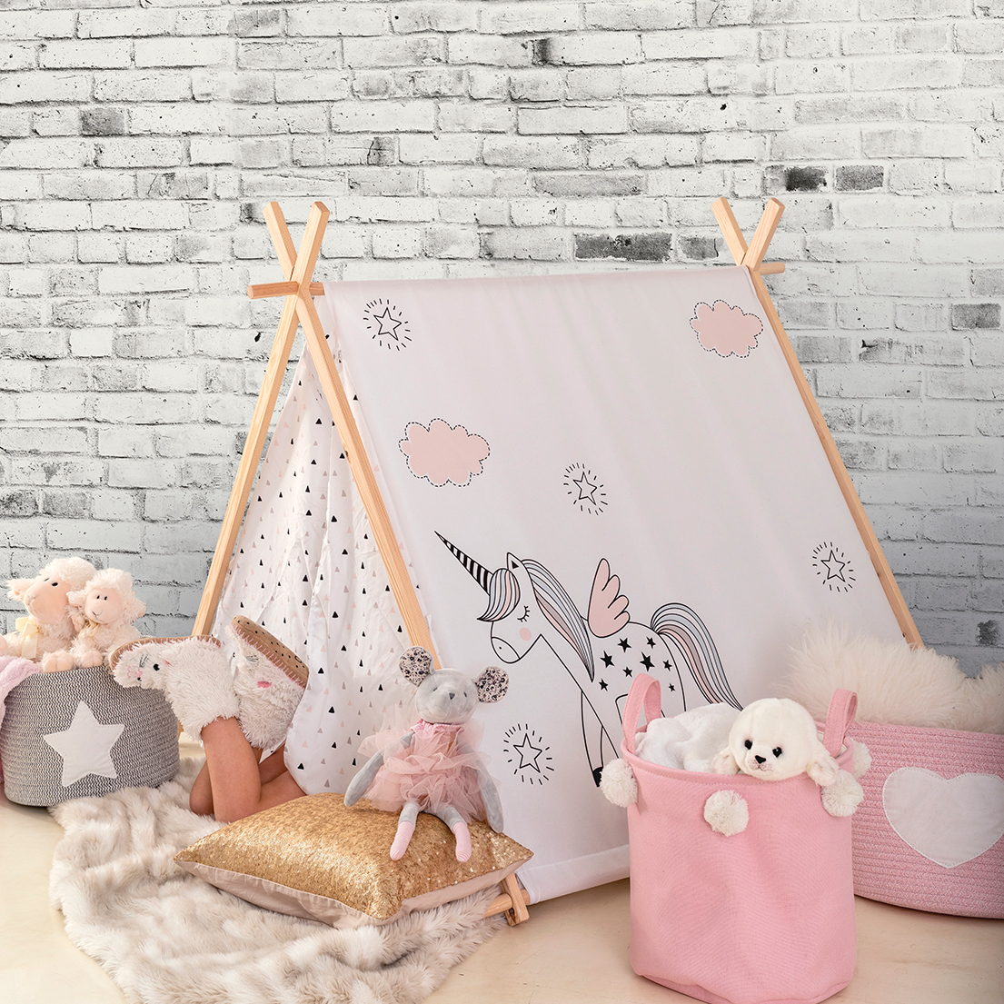 Tipi argent avec son tapis gris - Atmosphera For Kids